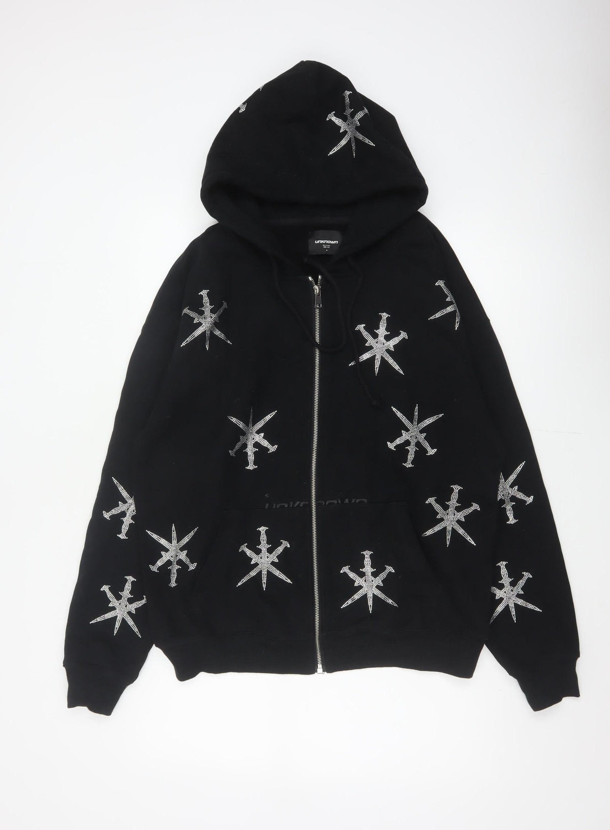 Unknown Men’s Black M Full Zip Rhinestone Gothic Hoodie