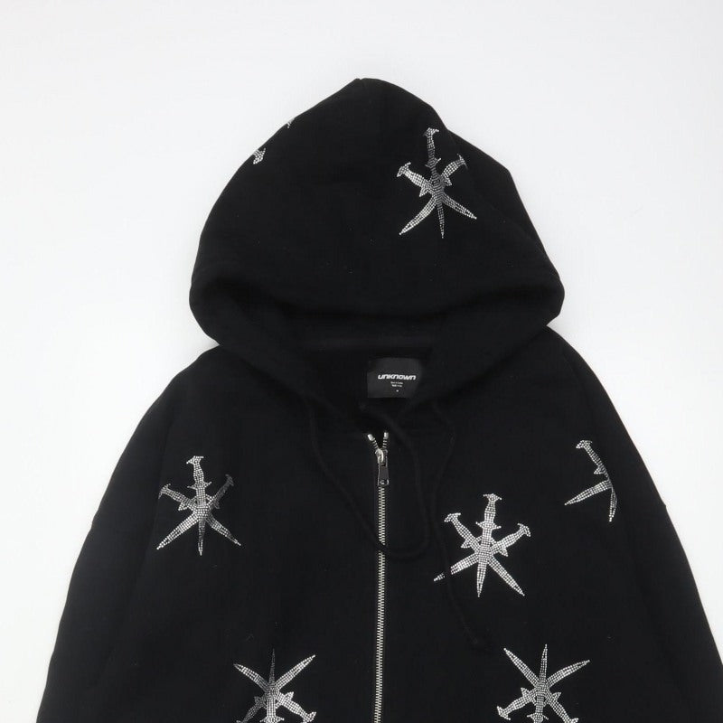 Unknown Men’s Black M Full Zip Rhinestone Gothic Hoodie