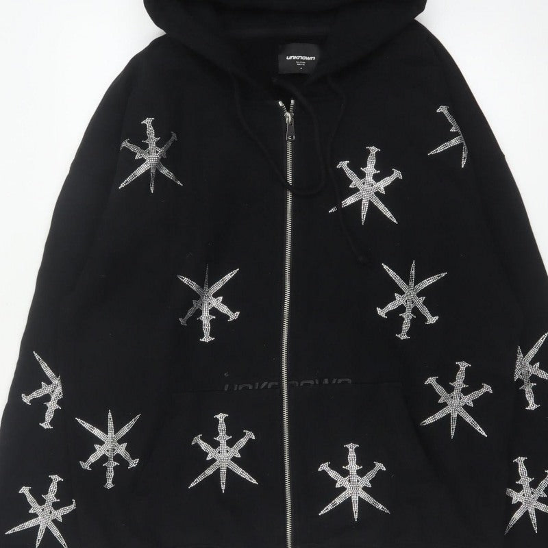 Unknown Men’s Black M Full Zip Rhinestone Gothic Hoodie