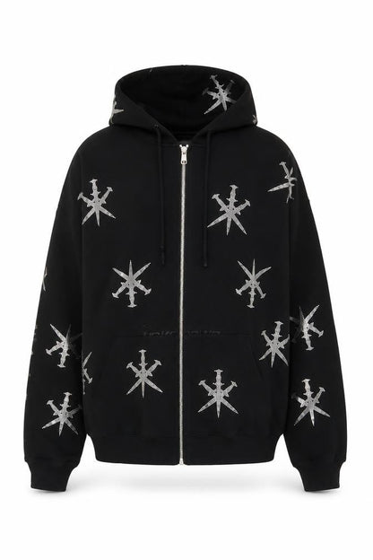 Unknown Men’s Black M Full Zip Rhinestone Gothic Hoodie
