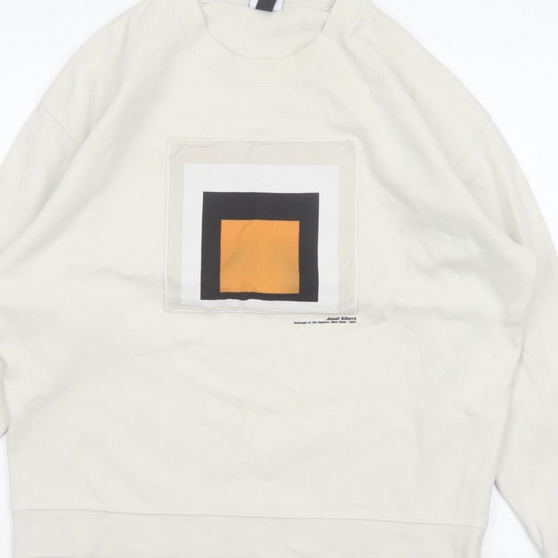 Zara Men Ivory M Pullover Sweatshirt Josef Albers Graphic Art Cotton