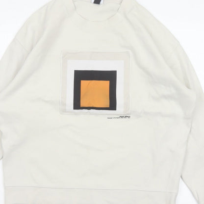Zara Men Ivory M Pullover Sweatshirt Josef Albers Graphic Art Cotton