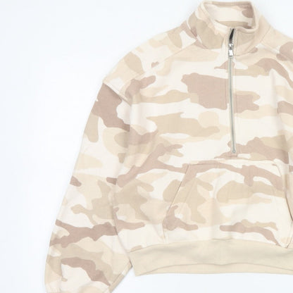 H&M Divided Women’s Beige Camo Quarter Zip Sweatshirt Size S