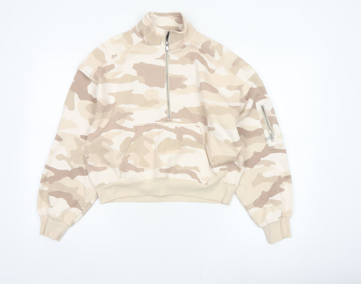 H&M Divided Women’s Beige Camo Quarter Zip Sweatshirt Size S