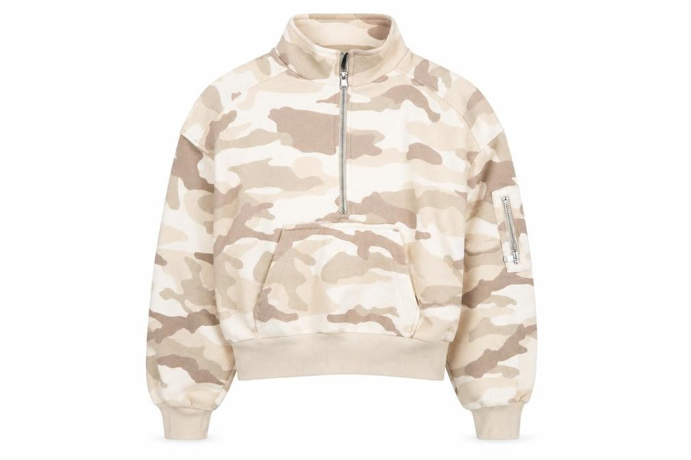 H&M Divided Women’s Beige Camo Quarter Zip Sweatshirt Size S