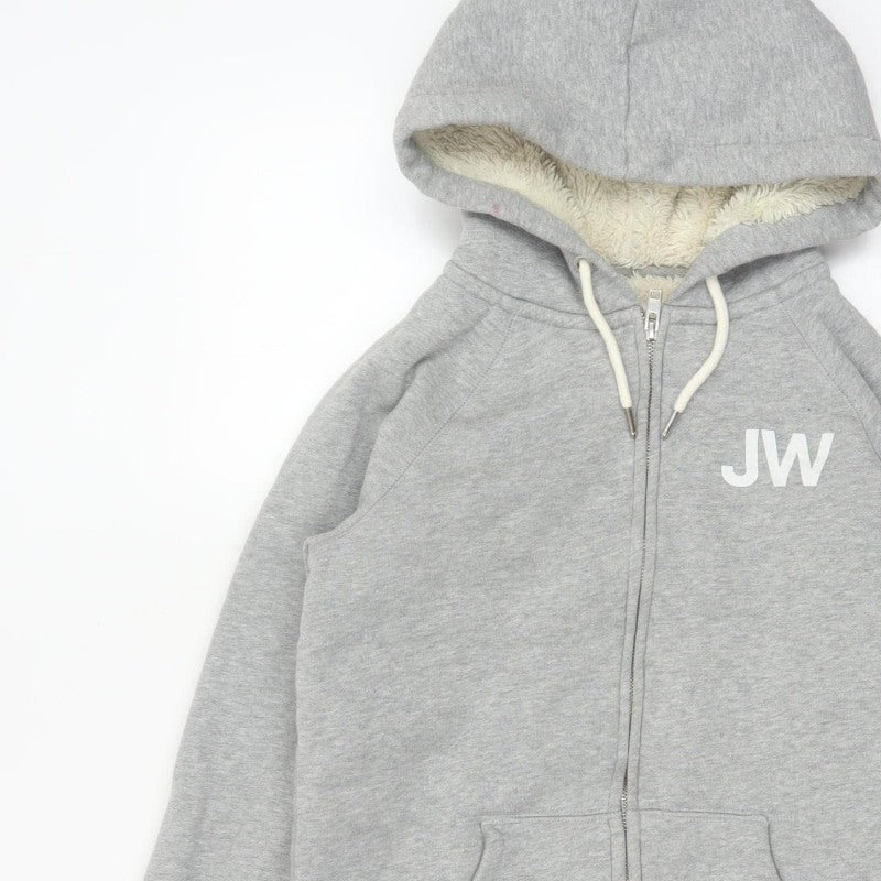 Jack Wills Women Grey UK 10 Full Zip Sherpa Lined Logo Hoodie