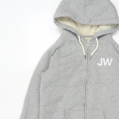 Jack Wills Women Grey UK 10 Full Zip Sherpa Lined Logo Hoodie