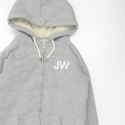 Jack Wills Women Grey UK 10 Full Zip Sherpa Lined Logo Hoodie