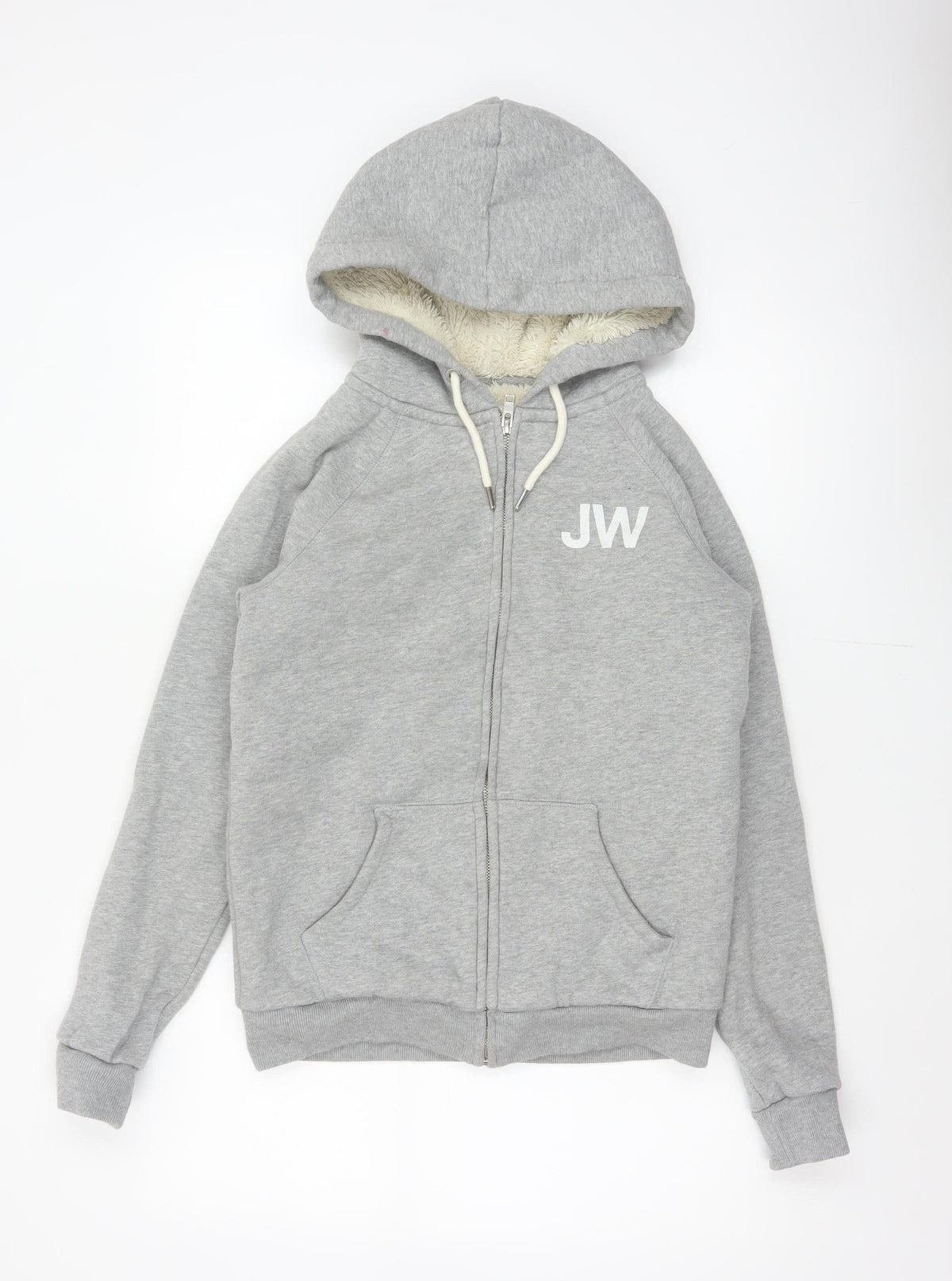 Jack Wills Women Grey UK 10 Full Zip Sherpa Lined Logo Hoodie