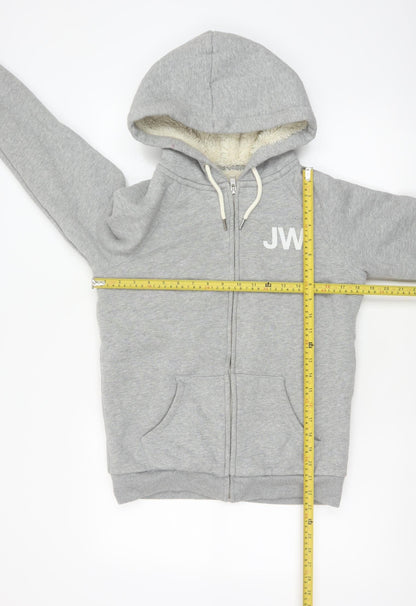 Jack Wills Women Grey UK 10 Full Zip Sherpa Lined Logo Hoodie