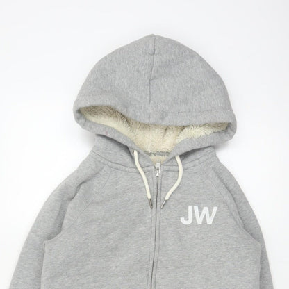 Jack Wills Women Grey UK 10 Full Zip Sherpa Lined Logo Hoodie