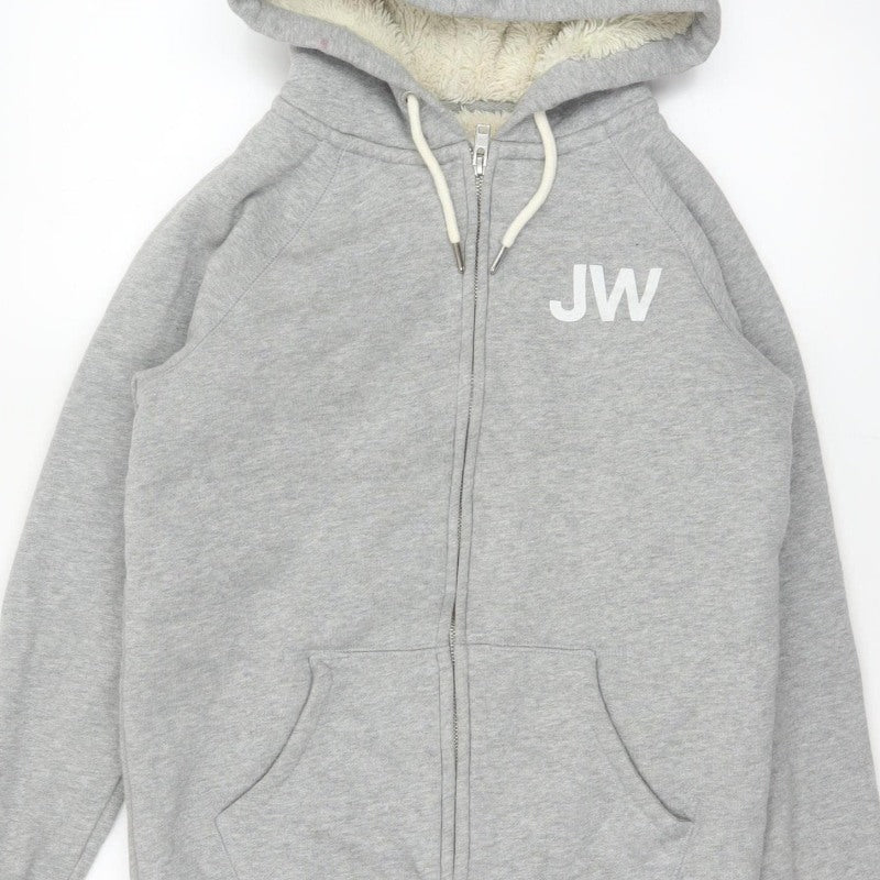 Jack Wills Women Grey UK 10 Full Zip Sherpa Lined Logo Hoodie