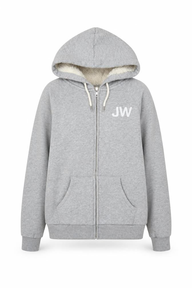 Jack Wills Women Grey UK 10 Full Zip Sherpa Lined Logo Hoodie