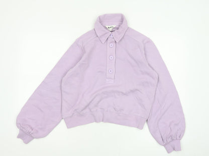 Ro&Zo Women Purple XS Collared Cotton Fleece Polo Sweatshirt
