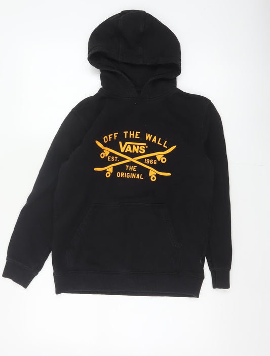 Back view of Vans boys’ black large hooded pullover jacket skate logo cotton blend