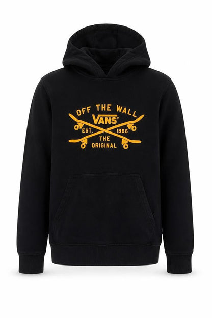 Vans Boys Black Large Hooded Pullover Jacket Skate Logo Cotton Blend
