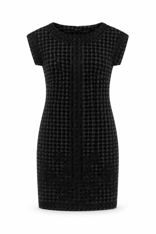 Linea Women Black Grey UK 8 Sheath Knee Dress Houndstooth