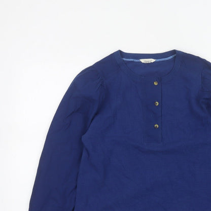 White Stuff Women Blue UK 10 Knit Cotton Puff Sleeve Button Blouse