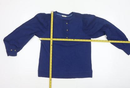 White Stuff Women Blue UK 10 Knit Cotton Puff Sleeve Button Blouse