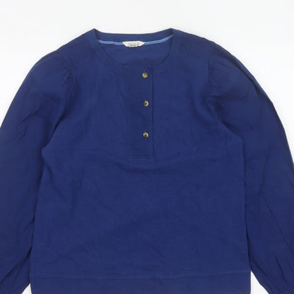White Stuff Women Blue UK 10 Knit Cotton Puff Sleeve Button Blouse