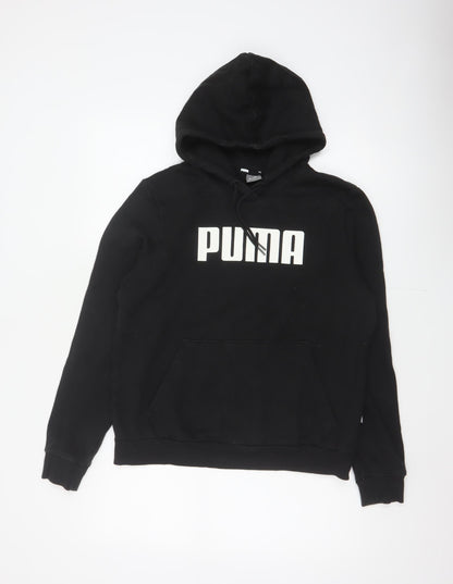 Puma Women Black L Pullover Hoodie Logo Graphic Kangaroo Pocket