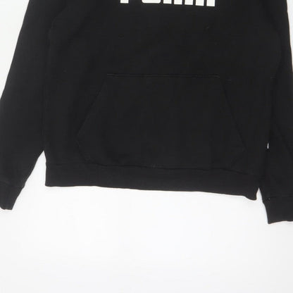 Puma Women Black L Pullover Hoodie Logo Graphic Kangaroo Pocket