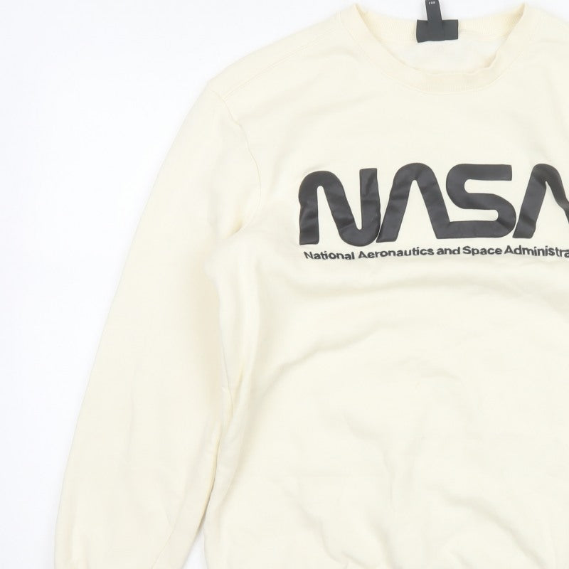 H&M Men Ivory S NASA USA Space Logo Graphic Pullover Sweatshirt