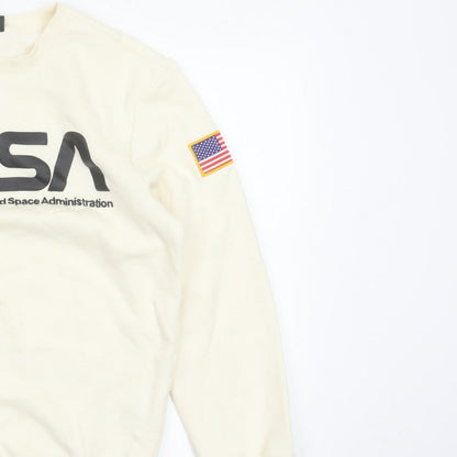 H&M Men Ivory S NASA USA Space Logo Graphic Pullover Sweatshirt