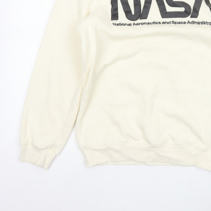 H&M Men Ivory S NASA USA Space Logo Graphic Pullover Sweatshirt