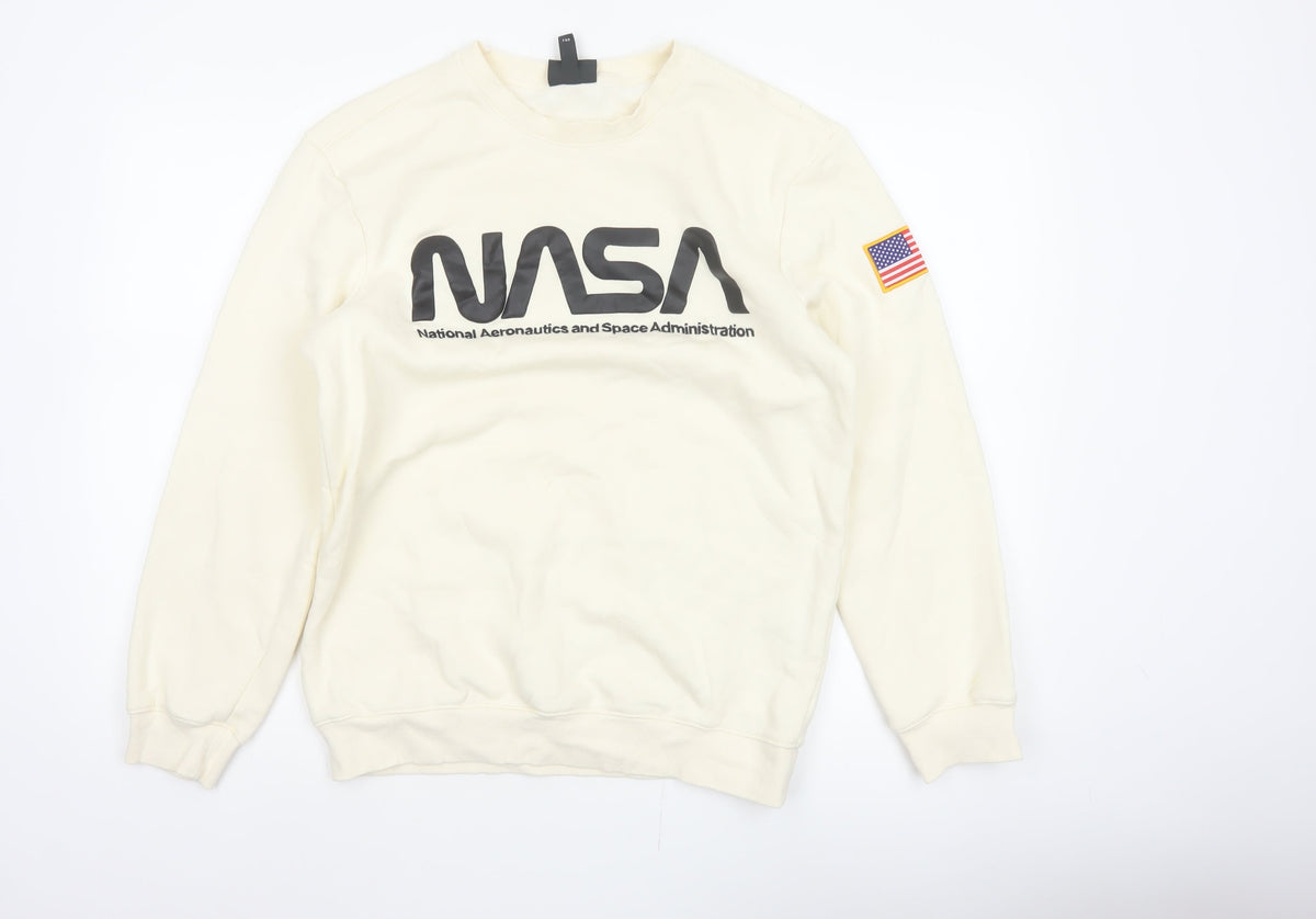 H&M Men Ivory S NASA USA Space Logo Graphic Pullover Sweatshirt