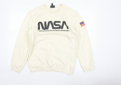 H&M Men Ivory S NASA USA Space Logo Graphic Pullover Sweatshirt
