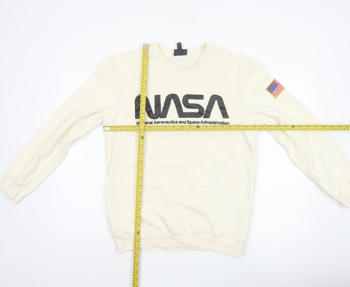 H&M Men Ivory S NASA USA Space Logo Graphic Pullover Sweatshirt