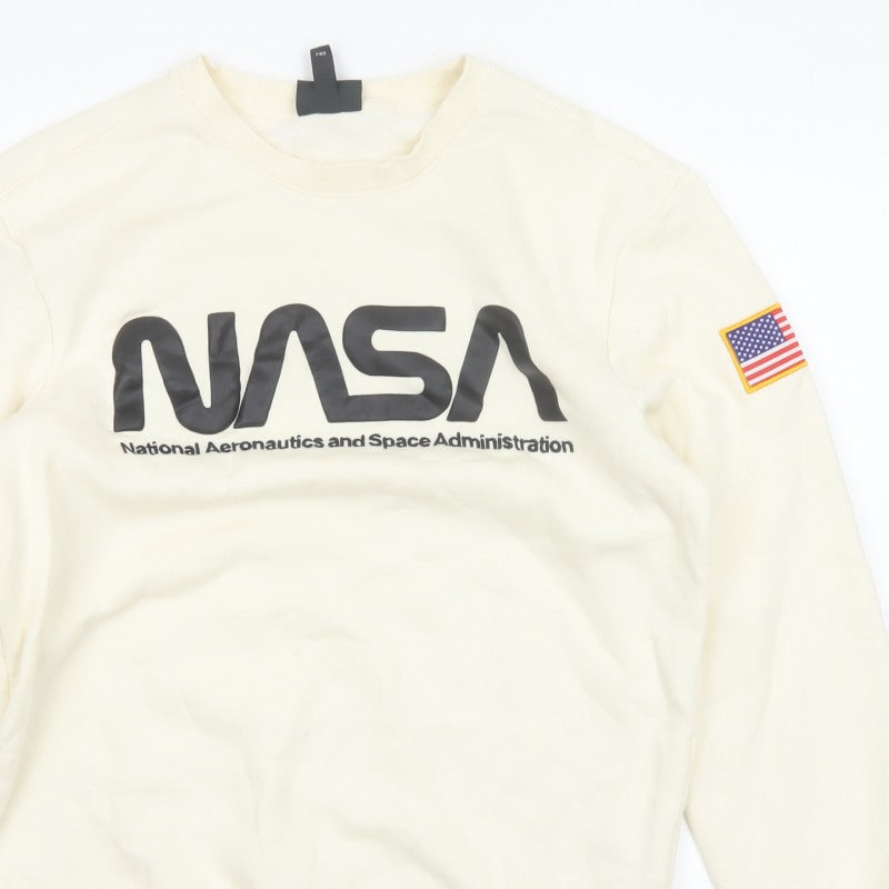 H&M Men Ivory S NASA USA Space Logo Graphic Pullover Sweatshirt