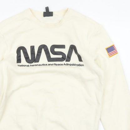 H&M Men Ivory S NASA USA Space Logo Graphic Pullover Sweatshirt
