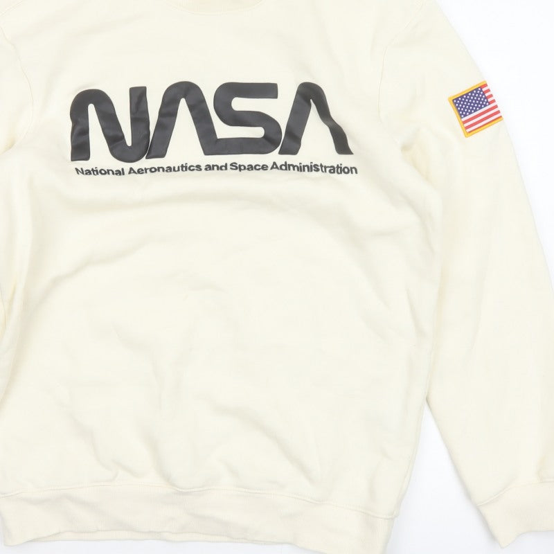 H&M Men Ivory S NASA USA Space Logo Graphic Pullover Sweatshirt