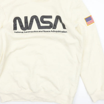 H&M Men Ivory S NASA USA Space Logo Graphic Pullover Sweatshirt