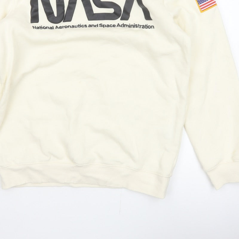 H&M Men Ivory S NASA USA Space Logo Graphic Pullover Sweatshirt