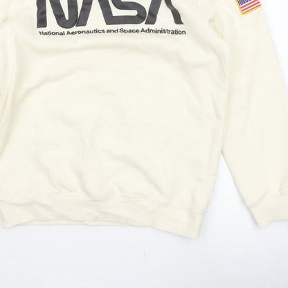 H&M Men Ivory S NASA USA Space Logo Graphic Pullover Sweatshirt