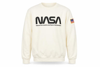 H&M Men Ivory S NASA USA Space Logo Graphic Pullover Sweatshirt