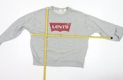 Levi's Women Grey L Pullover Sweatshirt Red Logo Crew Neck