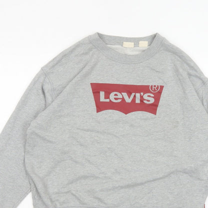 Levi's Women Grey L Pullover Sweatshirt Red Logo Crew Neck