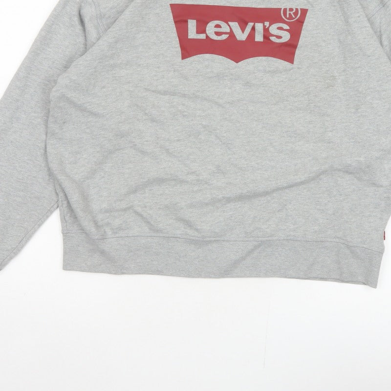 Levi's Women Grey L Pullover Sweatshirt Red Logo Crew Neck