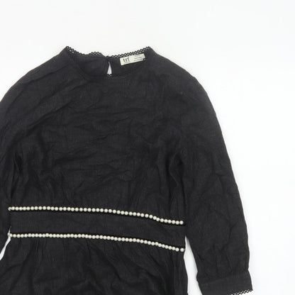 Zara TRF Women’s Black S Long Sleeve Pearl Trim Peplum Blouse