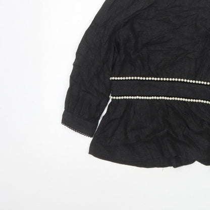 Zara TRF Women’s Black S Long Sleeve Pearl Trim Peplum Blouse