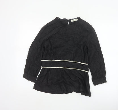 Zara TRF Women’s Black S Long Sleeve Pearl Trim Peplum Blouse