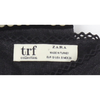 Zara TRF Women’s Black S Long Sleeve Pearl Trim Peplum Blouse
