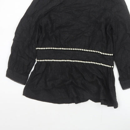 Zara TRF Women’s Black S Long Sleeve Pearl Trim Peplum Blouse