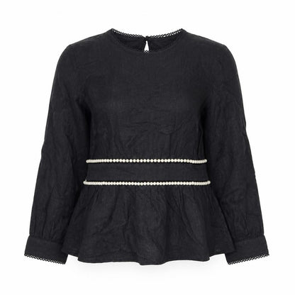 Zara TRF Women’s Black S Long Sleeve Pearl Trim Peplum Blouse