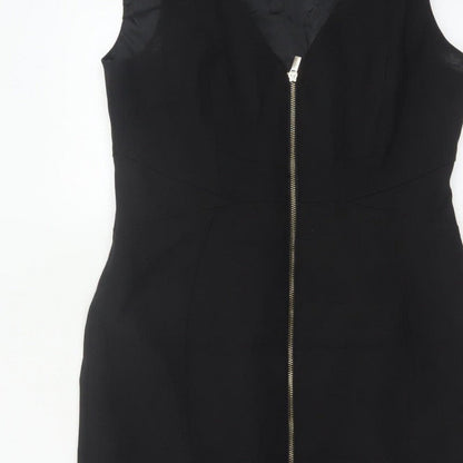 Karen Millen Women Black UK 14 Pencil Knee Length Zip Dress