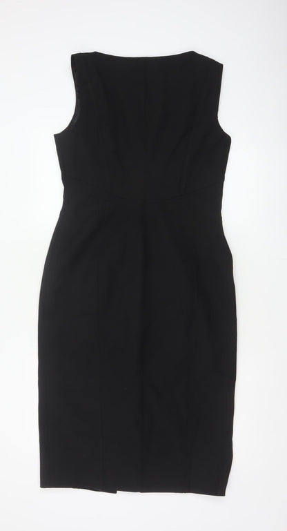 Karen Millen Women Black UK 14 Pencil Knee Length Zip Dress